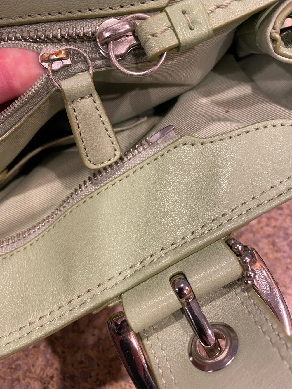 Coach Shoulder Leather Bag Purse Green F13732 Silver Colored Hardware - Picture 16 of 17